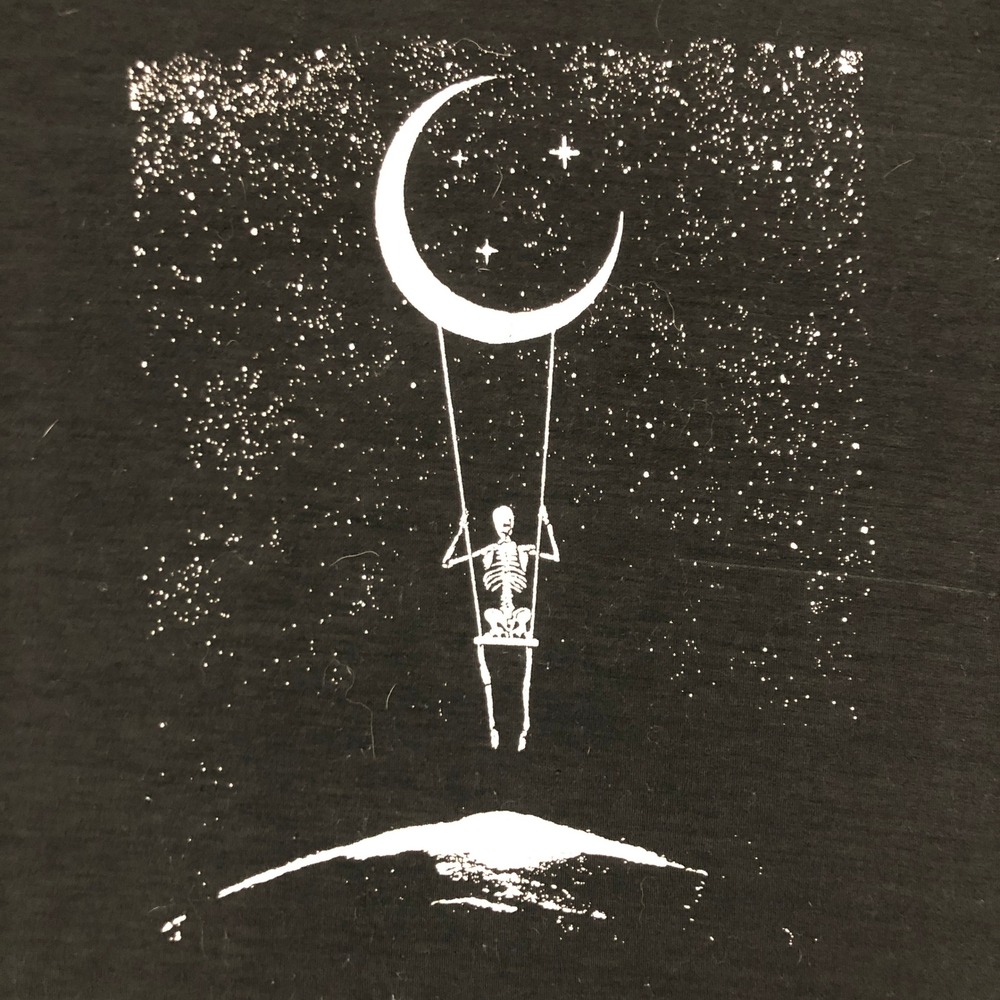 Black Skeleton Moon Swing Graphic T Shirt Size Small